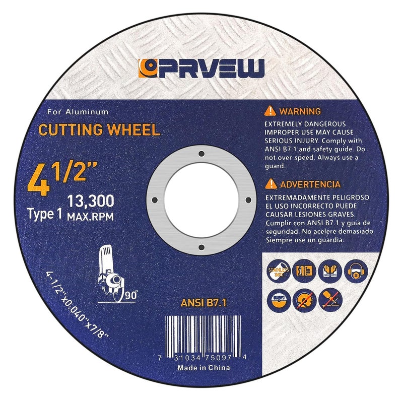 PRVEW 4 1/2 Inch Cut Off Wheels for Aluminum&Other Soft Metals,4 1/2"x0.04"x7/8" Aluminum Cutting Disc(50-Pack), Metal & Stainless Steel Aggressive Cutting Wheel for Angle Grinder - Image 1